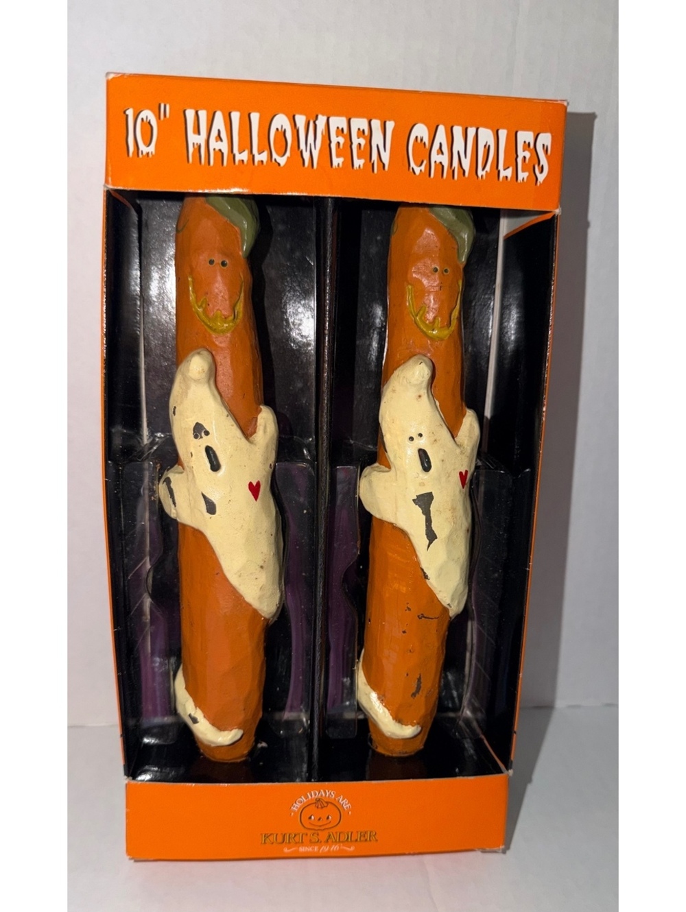 Vintage Kurt Adler HW713 Halloween Ghost Pumpkin 10" Candles Pair Original Box